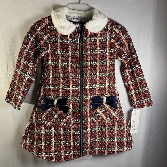 Blueberi Boulevard Girls Tweed Coat Dress Set Size 7 Red Navy Holiday Party NWT - Picture 3 of 10